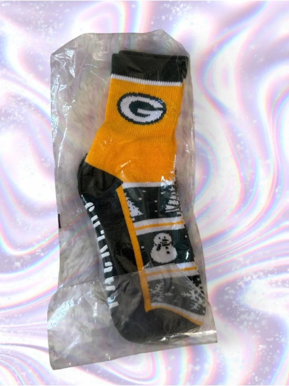 Green Bay Packers Green & Gold Team Logo Holiday Snowman Crew Socks - Men